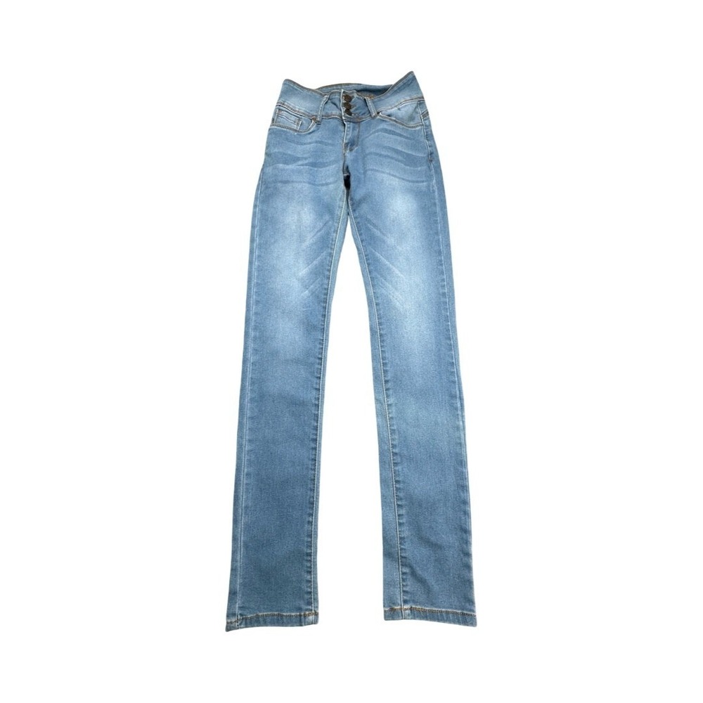Bamboo Jeans Womens 1/2‎ Blue Skinny High Rise Triple Button Light Wash Stretch